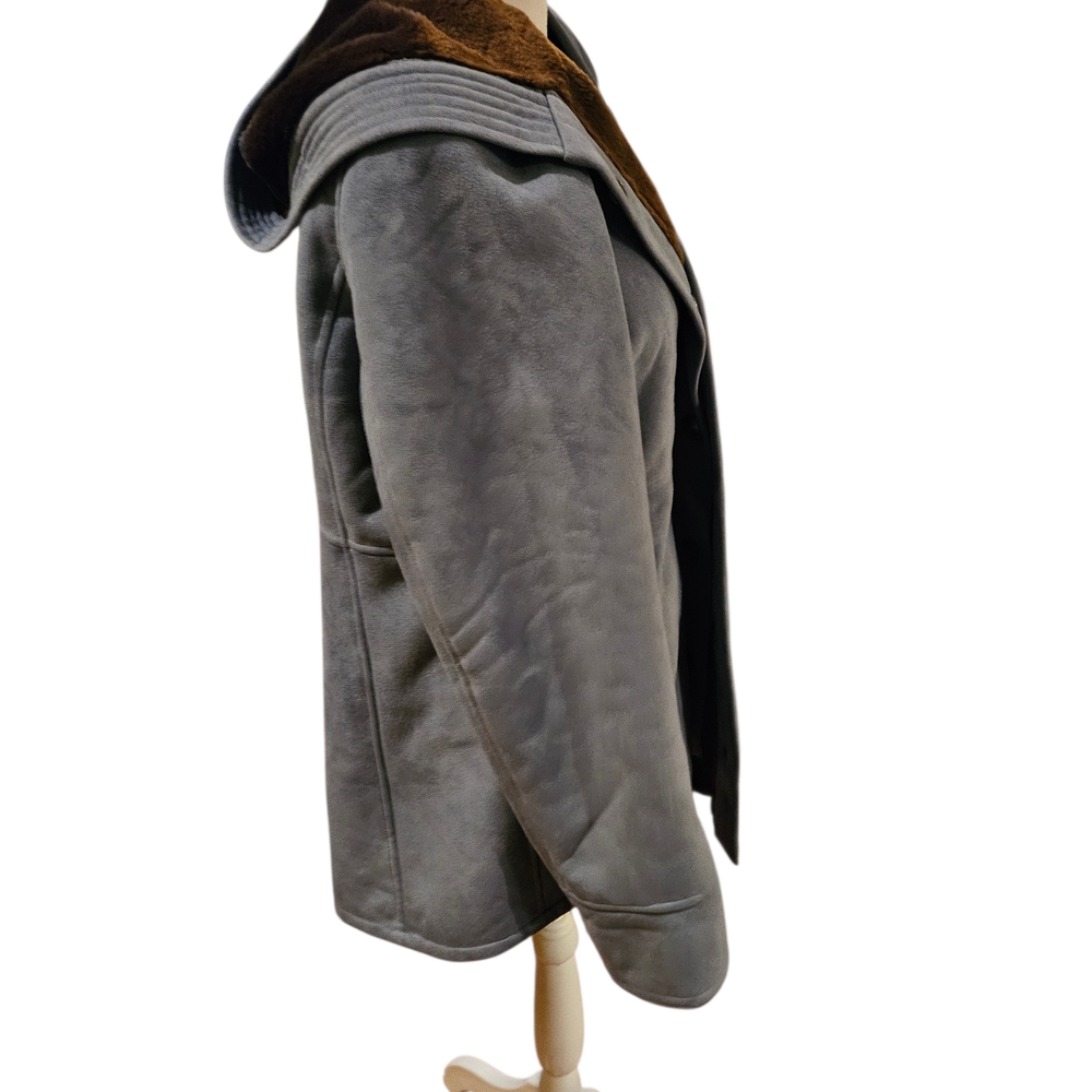 Gallery Vintage Suede Fur Women's coat blue and brown Size Medium - Picture 3 of 8